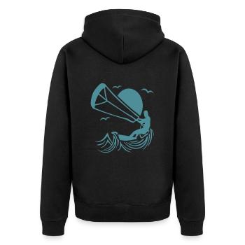 Kitesurfer Silhouette, Kiten Abenteuer Design - Unisex Premium Bio Zip Hoodie - Schwarz - Hinten - Nico (187cm)