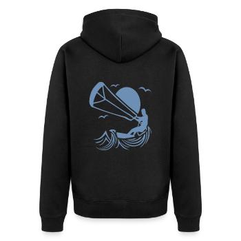 Kitesurfer Silhouette, Kiten Abenteuer Design - Unisex Premium Bio Zip Hoodie - Schwarz - Hinten - Nico (187cm)