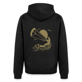 Kitesurfer Silhouette, Kiten Abenteuer Design - Unisex Premium Bio Zip Hoodie - Schwarz - Hinten - Nico (187cm)