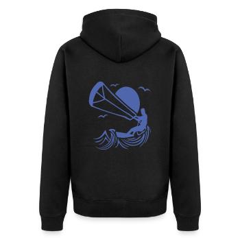 Kitesurfer Silhouette, Kiten Abenteuer Design - Unisex Premium Bio Zip Hoodie - Schwarz - Hinten - Nico (187cm)