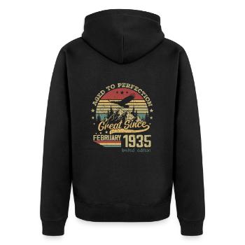 89 years old Aged to Perfection born February 1935 - Unisex Premium Organic Zip Hoodie - black - Back - Nico (187cm)