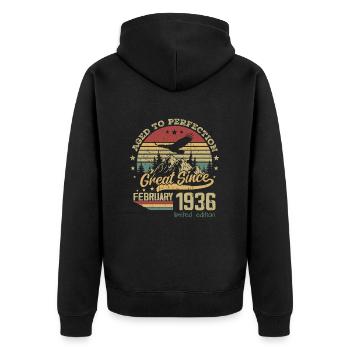 88 years old Aged to perfection born February 1936 - Unisex Premium Organic Zip Hoodie - black - Back - Nico (187cm)