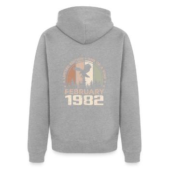Unvergleichlich seit Februar 1982, 42. Jahrestag - Unisex Premium Bio Zip Hoodie - Grau meliert - Hinten - Nico (187cm)