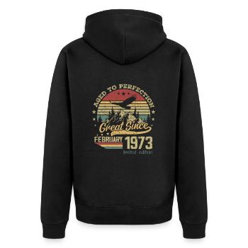 51 years old Aged to Perfection born in February 1973 - Unisex Premium Organic Zip Hoodie - black - Back - Nico (187cm)