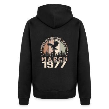 Incomparable since March 1977, 47th Anniversary - Unisex Premium Organic Zip Hoodie - black - Back - Nico (187cm)