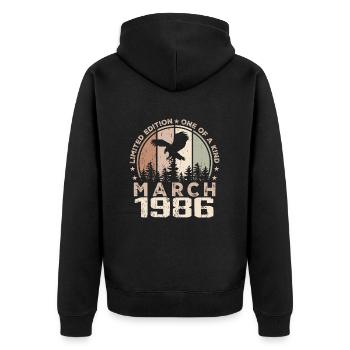 Incomparable since March 1986, 38th Anniversary - Unisex Premium Organic Zip Hoodie - black - Back - Nico (187cm)
