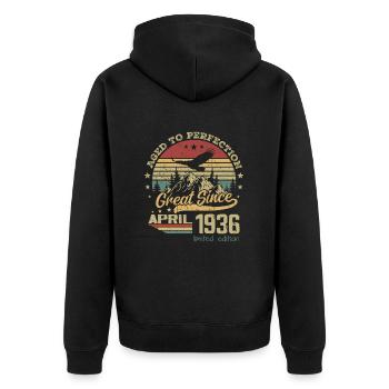 88 years old Aged to Perfection born in April 1936 - Unisex Premium Organic Zip Hoodie - black - Back - Nico (187cm)