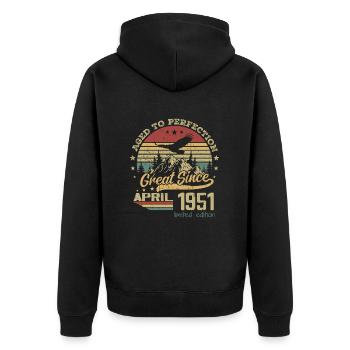 73 years old Aged to Perfection born in April 1951 - Unisex Premium Organic Zip Hoodie - black - Back - Nico (187cm)