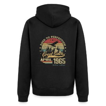 59 years old Aged to Perfection born in April 1965 - Unisex Premium Organic Zip Hoodie - black - Back - Nico (187cm)