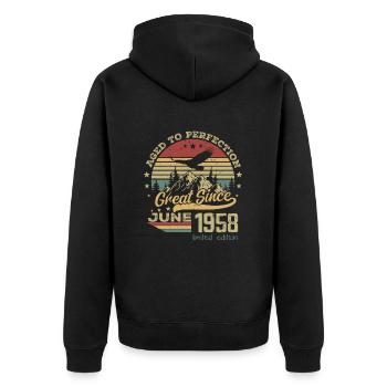 66 years old Aged to Perfection born in June 1958 - Unisex Premium Organic Zip Hoodie - black - Back - Nico (187cm)