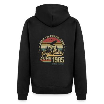 39 years old Aged to Perfection born in June 1985 - Unisex Premium Organic Zip Hoodie - black - Back - Nico (187cm)