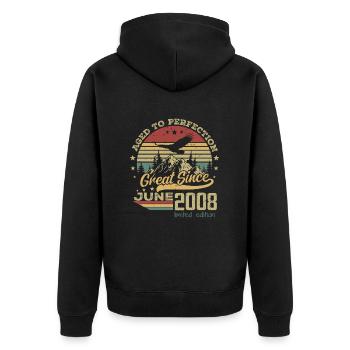 16 years old Aged to Perfection born in June 2008 - Unisex Premium Organic Zip Hoodie - black - Back - Nico (187cm)