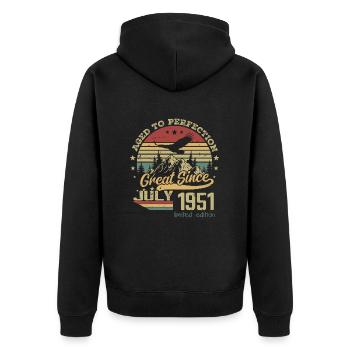 73 years old Aged to perfection born in July 1951 - Unisex Premium Organic Zip Hoodie - black - Back - Nico (187cm)