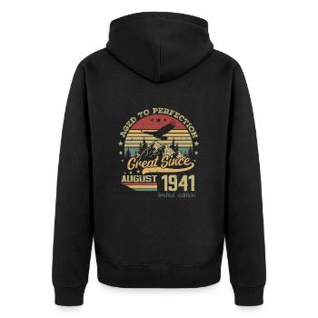 83 years old Aged to perfection born in August 1941 - Unisex Premium Organic Zip Hoodie - black - Back - Nico (187cm)