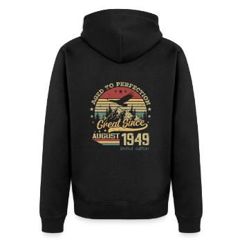 75 years old Aged to perfection born in August 1949 - Unisex Premium Organic Zip Hoodie - black - Back - Nico (187cm)