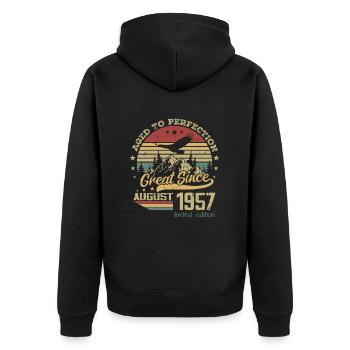 67 years old Aged to Perfection born in August 1957 - Unisex Premium Organic Zip Hoodie - black - Back - Nico (187cm)