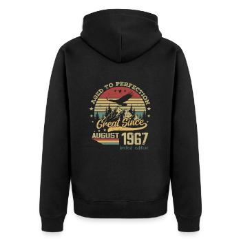 57 years old Aged to Perfection born in August 1967 - Unisex Premium Organic Zip Hoodie - black - Back - Nico (187cm)