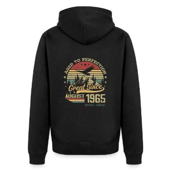 59 years old Aged to perfection born in August 1965 - Unisex Premium Organic Zip Hoodie - black - Back - Nico (187cm)