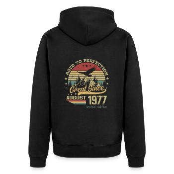 47 years old Aged to perfection born in August 1977 - Unisex Premium Organic Zip Hoodie - black - Back - Nico (187cm)