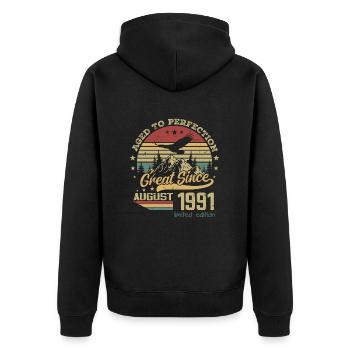 33 years old Aged to perfection born in August 1991 - Unisex Premium Organic Zip Hoodie - black - Back - Nico (187cm)