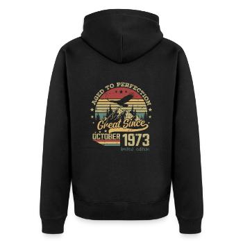 51 years old Aged to perfection born: October 1973 - Unisex Premium Organic Zip Hoodie - black - Back - Nico (187cm)