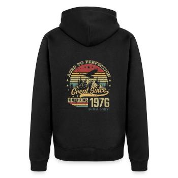 48 years old Aged to Perfection born: October 1976 - Unisex Premium Organic Zip Hoodie - black - Back - Nico (187cm)