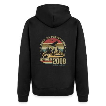 16 years Old Aged to Perfection born: November 2008 - Unisex Premium Organic Zip Hoodie - black - Back - Nico (187cm)