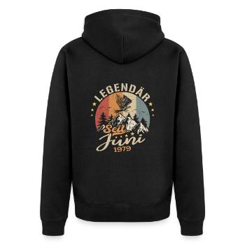 Legendär seit Juni 1979 - Geburtstag 1979 - Unisex Premium Bio Zip Hoodie - Schwarz - Hinten - Nico (187cm)