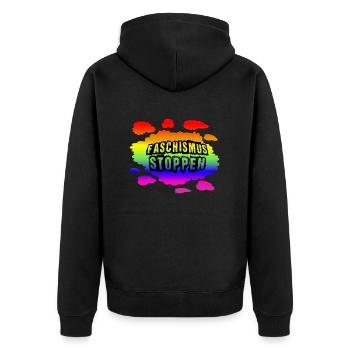AfD stoppen gegen rechts Demokratie Vielfalt links - Unisex Premium Bio Zip Hoodie - Schwarz - Hinten - Nico (187cm)