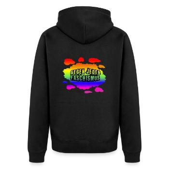 AfD stoppen gegen rechts Demokratie Vielfalt links - Unisex Premium Bio Zip Hoodie - Schwarz - Hinten - Nico (187cm)