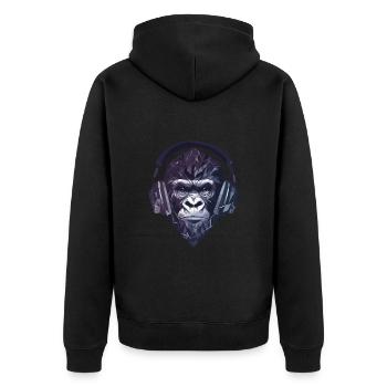 Gorilla mit Kopfhörern – Polygon DJ Affe Design - Unisex Premium Bio Zip Hoodie - Schwarz - Hinten - Nico (187cm)