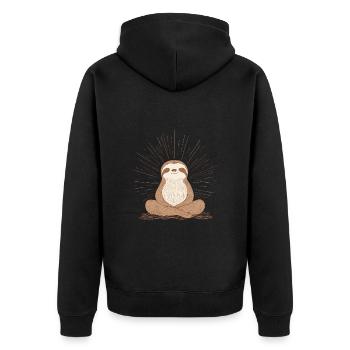 Entspanntes Faultier Meditations-Design - Unisex Premium Bio Zip Hoodie - Schwarz - Hinten - Nico (187cm)