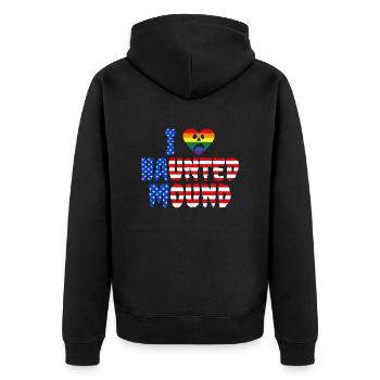 Ich liebe Spukhügel, Herzstolzgeist, USA-Flagge - Unisex Premium Bio Zip Hoodie - Schwarz - Hinten - Nico (187cm)