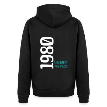 Anniversaire 1980 vintage 1980 - Veste à capuche bio Premium Unisexe - noir - Dos - Nico (187cm)