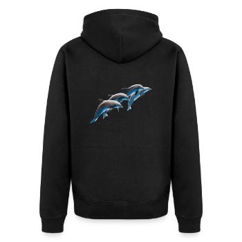 Dolphin Group Jumping, Natural - Unisex Premium Organic Zip Hoodie - black - Back - Nico (187cm)