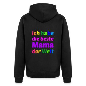 Ich habe die beste Mama der Welt - Unisex Premium Bio Zip Hoodie - Schwarz - Hinten - Nico (187cm)