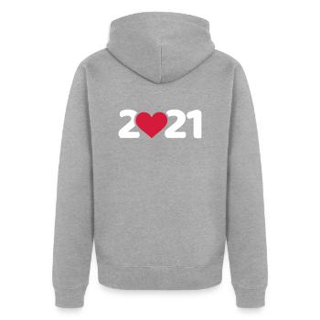 2021 - Unisex Premium Bio Zip Hoodie - Grau meliert - Hinten - Nico (187cm)