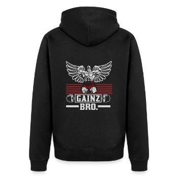Bodybuilder Gainz Bro. Gym T-Shirt - Unisex Premium Organic Zip Hoodie - black - Back - Nico (187cm)