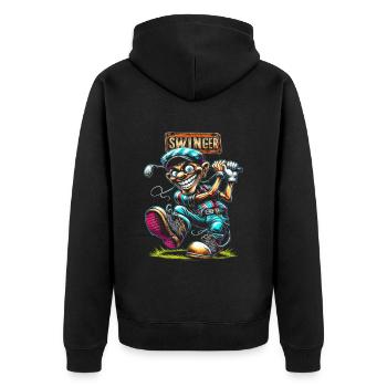 Funny Golf Swinger Shirt Cartoon Golfer Men's - Unisex Premium Organic Zip Hoodie - black - Back - Nico (187cm)
