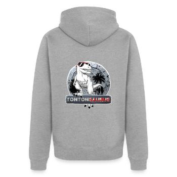 Tontonsaurus Mein Tonton Dinosaurier Tearing - Unisex Premium Bio Zip Hoodie - Grau meliert - Hinten - Nico (187cm)