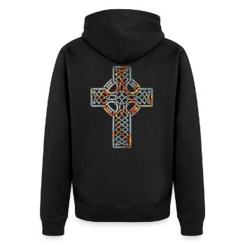 kreuz 1 e 19 - Unisex Premium Bio Zip Hoodie - Schwarz - Hinten - Nico (187cm)