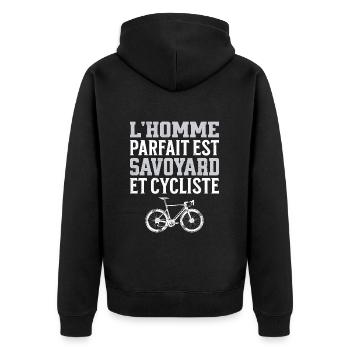L'Homme Parfait Est Savoyard Cycliste - Veste à capuche bio Premium Unisexe - noir - Dos - Nico (187cm)
