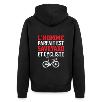 L'Homme Parfait Est Savoyard Cycliste - Veste à capuche bio Premium Unisexe - noir - Dos - Nico (187cm)