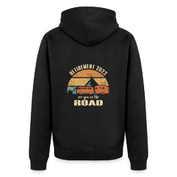 Retraité Retraité 2023 Camping-car sur la route - Veste à capuche bio Premium Unisexe - noir - Dos - Nico (187cm)