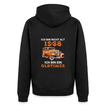 Oldtimer Auto Baujahr 1968 Geburtstag Spruch - Unisex Premium Bio Zip Hoodie - Schwarz - Hinten - Nico (187cm)