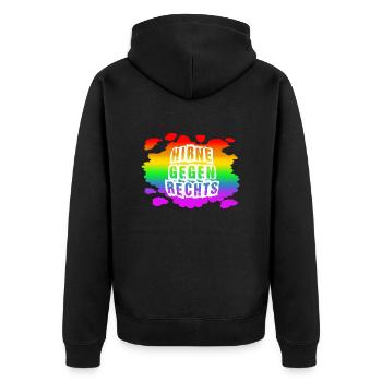 AfD stoppen gegen rechts Demokratie Vielfalt links - Unisex Premium Bio Zip Hoodie - Schwarz - Hinten - Nico (187cm)