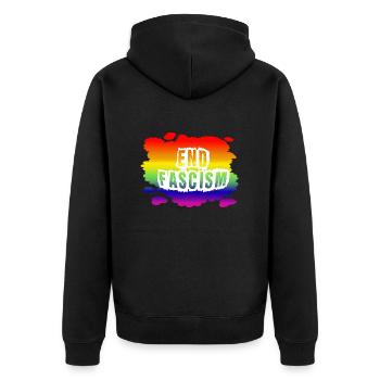 AfD stoppen gegen rechts Demokratie Vielfalt links - Unisex Premium Bio Zip Hoodie - Schwarz - Hinten - Nico (187cm)