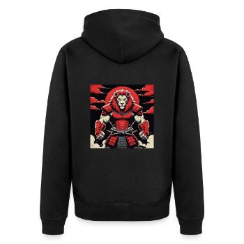 Samurai-Löwen-Krieger - Unisex Premium Bio Zip Hoodie - Schwarz - Hinten - Nico (187cm)