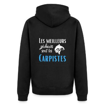 Pêcheur de carpe, cadeau humour, homme pêche. - Veste à capuche bio Premium Unisexe - noir - Dos - Nico (187cm)