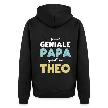 Dieser Geniale Papa Gehört Zu Theo - Unisex Premium Bio Zip Hoodie - Schwarz - Hinten - Nico (187cm)